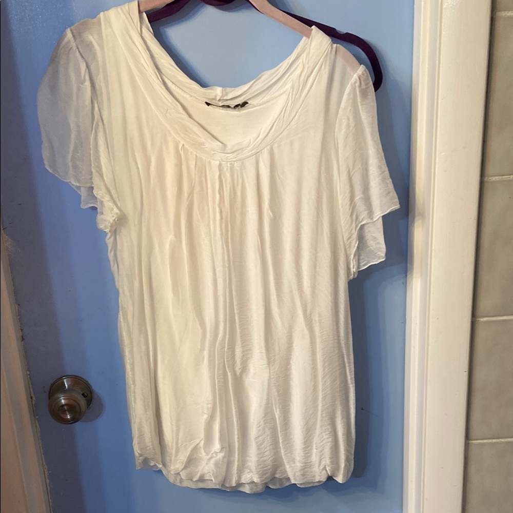 Cream Ruffled Flutter Sleeve Blouse